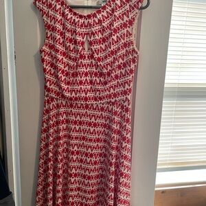 Red and White Sleeveless Midi Sundress